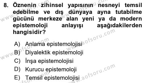 Felsefe Dersi 2024 - 2025 Yılı (Vize) Ara Sınavı 8. Soru