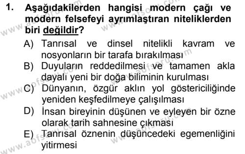 Modern Felsefe 1 Dersi 2014 - 2015 Yılı (Vize) Ara Sınavı 1. Soru