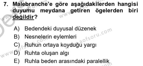 Modern Felsefe 1 Dersi 2016 - 2017 Yılı 3 Ders Sınavı 7. Soru