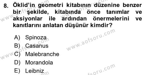 Modern Felsefe 1 Dersi 2016 - 2017 Yılı 3 Ders Sınavı 8. Soru