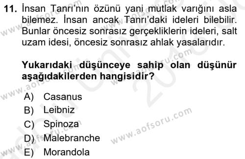 Modern Felsefe 1 Dersi 2017 - 2018 Yılı 3 Ders Sınavı 11. Soru