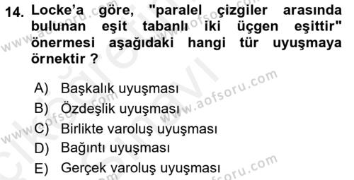 Modern Felsefe 1 Dersi 2017 - 2018 Yılı 3 Ders Sınavı 14. Soru