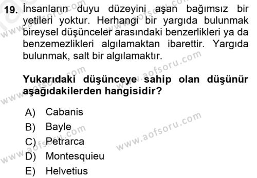 Modern Felsefe 1 Dersi 2017 - 2018 Yılı 3 Ders Sınavı 19. Soru