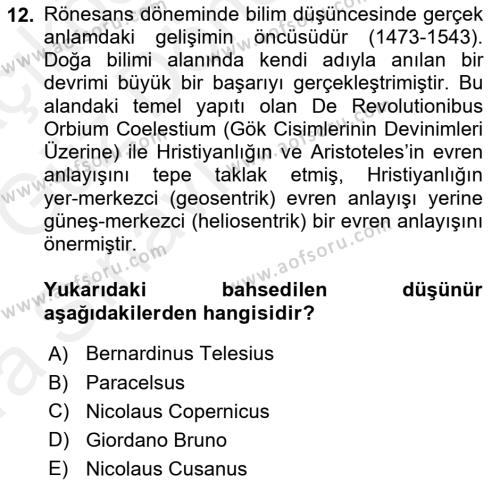 Modern Felsefe 1 Dersi 2018 - 2019 Yılı (Vize) Ara Sınavı 12. Soru