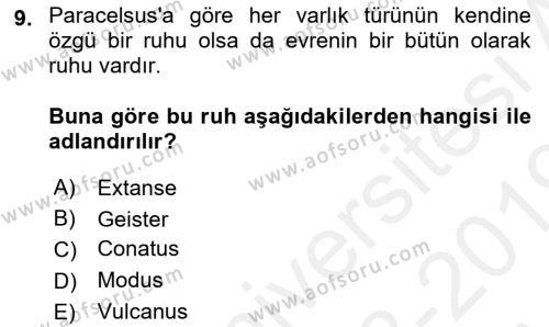 Modern Felsefe 1 Dersi 2018 - 2019 Yılı (Vize) Ara Sınavı 9. Soru