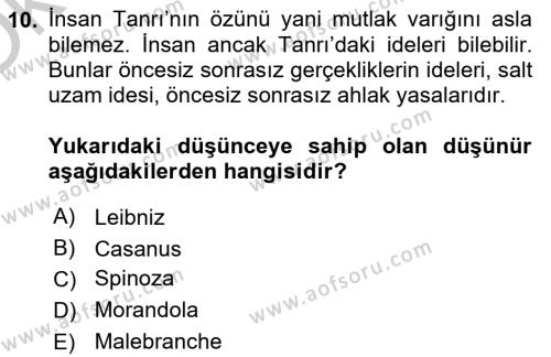 Modern Felsefe 1 Dersi 2018 - 2019 Yılı Yaz Okulu Sınavı 10. Soru