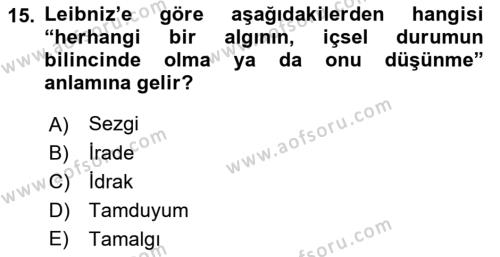 Modern Felsefe 1 Dersi 2019 - 2020 Yılı (Vize) Ara Sınavı 15. Soru