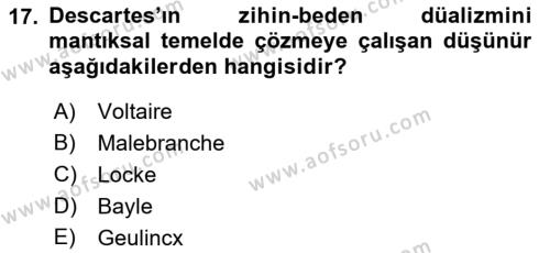 Modern Felsefe 1 Dersi 2019 - 2020 Yılı (Vize) Ara Sınavı 17. Soru