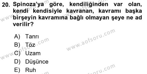 Modern Felsefe 1 Dersi 2019 - 2020 Yılı (Vize) Ara Sınavı 20. Soru