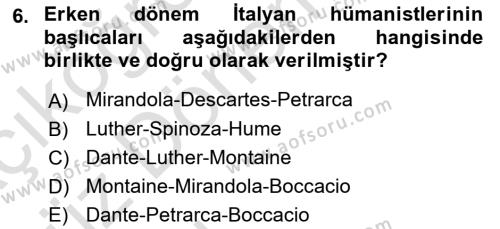 Modern Felsefe 1 Dersi 2019 - 2020 Yılı (Vize) Ara Sınavı 6. Soru