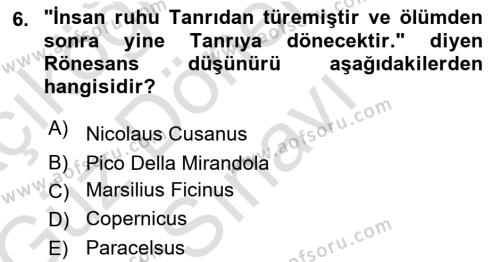 Modern Felsefe 1 Dersi 2019 - 2020 Yılı (Final) Dönem Sonu Sınavı 6. Soru