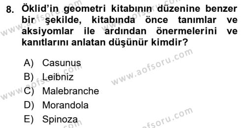 Modern Felsefe 1 Dersi 2019 - 2020 Yılı (Final) Dönem Sonu Sınavı 8. Soru