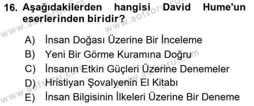 Modern Felsefe 1 Dersi 2020 - 2021 Yılı Yaz Okulu Sınavı 16. Soru