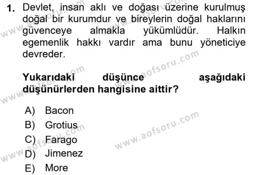 Modern Felsefe 1 Dersi 2021 - 2022 Yılı (Vize) Ara Sınavı 1. Soru