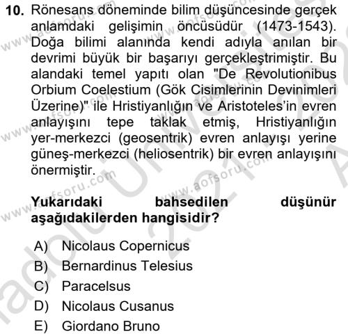 Modern Felsefe 1 Dersi 2021 - 2022 Yılı (Vize) Ara Sınavı 10. Soru