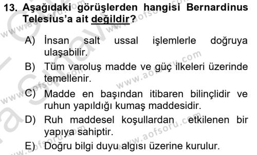 Modern Felsefe 1 Dersi 2021 - 2022 Yılı (Vize) Ara Sınavı 13. Soru