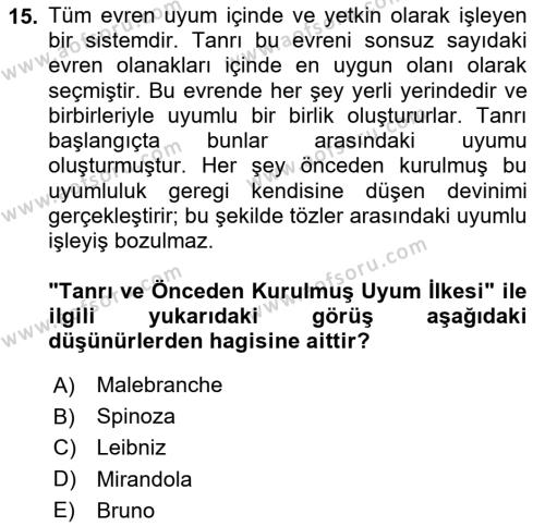 Modern Felsefe 1 Dersi 2021 - 2022 Yılı (Vize) Ara Sınavı 15. Soru