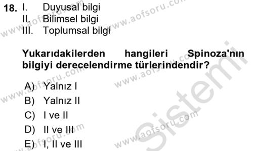 Modern Felsefe 1 Dersi 2021 - 2022 Yılı (Vize) Ara Sınavı 18. Soru