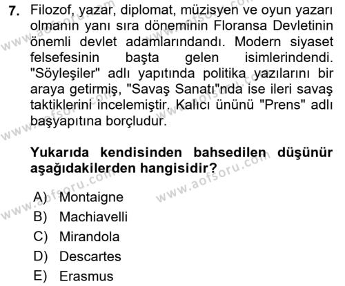 Modern Felsefe 1 Dersi 2021 - 2022 Yılı (Vize) Ara Sınavı 7. Soru