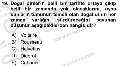 Modern Felsefe 1 Dersi 2021 - 2022 Yılı (Final) Dönem Sonu Sınavı 19. Soru