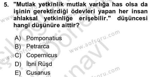 Modern Felsefe 1 Dersi 2021 - 2022 Yılı (Final) Dönem Sonu Sınavı 5. Soru