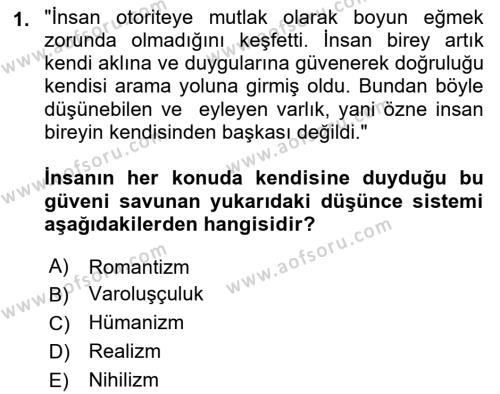 Modern Felsefe 1 Dersi 2021 - 2022 Yılı Yaz Okulu Sınavı 1. Soru