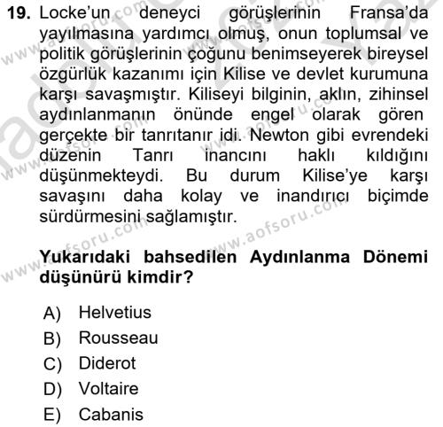 Modern Felsefe 1 Dersi 2021 - 2022 Yılı Yaz Okulu Sınavı 19. Soru