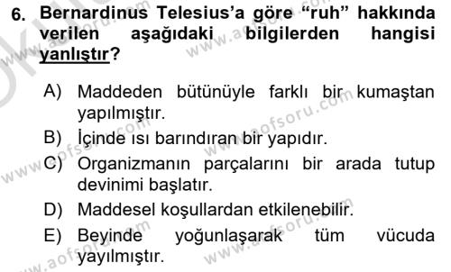 Modern Felsefe 1 Dersi 2021 - 2022 Yılı Yaz Okulu Sınavı 6. Soru