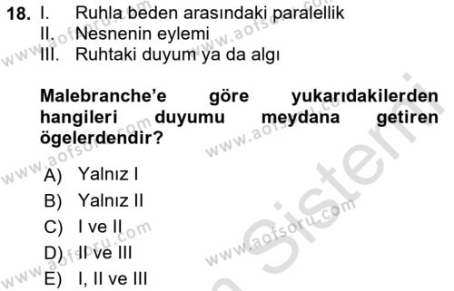 Modern Felsefe 1 Dersi 2022 - 2023 Yılı (Vize) Ara Sınavı 18. Soru