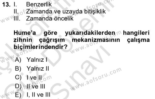 Modern Felsefe 1 Dersi 2022 - 2023 Yılı (Final) Dönem Sonu Sınavı 13. Soru