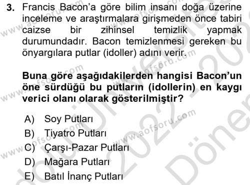 Modern Felsefe 1 Dersi 2022 - 2023 Yılı (Final) Dönem Sonu Sınavı 3. Soru