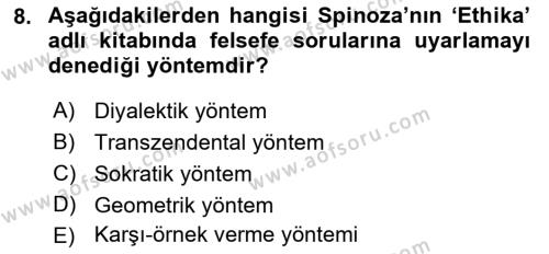 Modern Felsefe 1 Dersi 2022 - 2023 Yılı (Final) Dönem Sonu Sınavı 8. Soru