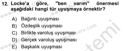 Modern Felsefe 1 Dersi 2022 - 2023 Yılı Yaz Okulu Sınavı 12. Soru