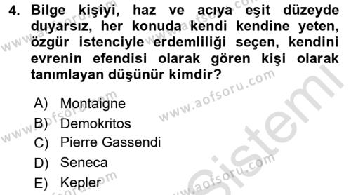 Modern Felsefe 1 Dersi 2022 - 2023 Yılı Yaz Okulu Sınavı 4. Soru