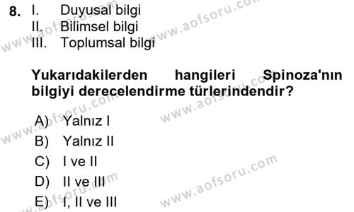 Modern Felsefe 1 Dersi 2022 - 2023 Yılı Yaz Okulu Sınavı 8. Soru