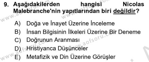 Modern Felsefe 1 Dersi 2022 - 2023 Yılı Yaz Okulu Sınavı 9. Soru