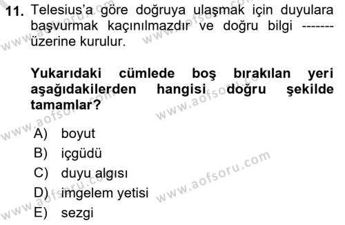 Modern Felsefe 1 Dersi 2023 - 2024 Yılı (Vize) Ara Sınavı 11. Soru