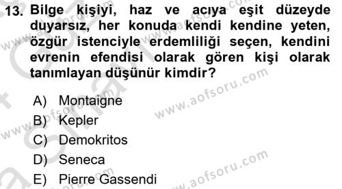 Modern Felsefe 1 Dersi 2023 - 2024 Yılı (Vize) Ara Sınavı 13. Soru