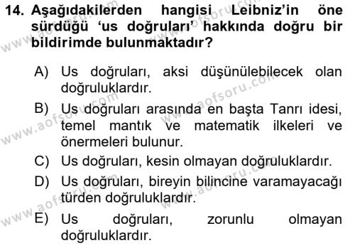 Modern Felsefe 1 Dersi 2023 - 2024 Yılı (Vize) Ara Sınavı 14. Soru