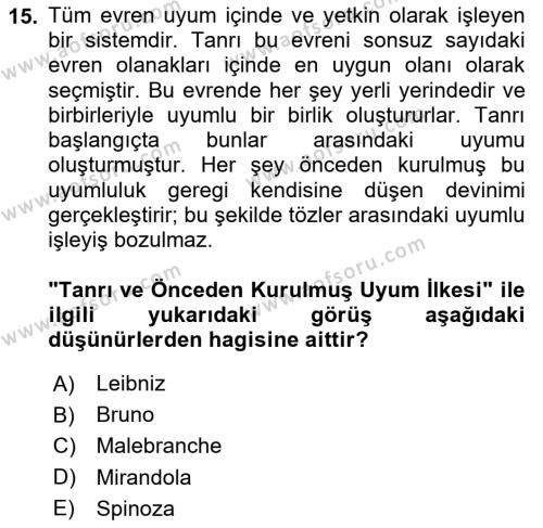 Modern Felsefe 1 Dersi 2023 - 2024 Yılı (Vize) Ara Sınavı 15. Soru