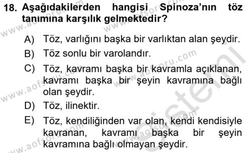 Modern Felsefe 1 Dersi 2023 - 2024 Yılı (Vize) Ara Sınavı 18. Soru