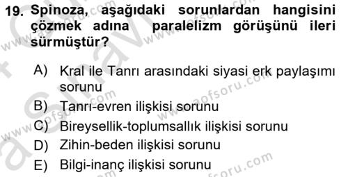 Modern Felsefe 1 Dersi 2023 - 2024 Yılı (Vize) Ara Sınavı 19. Soru