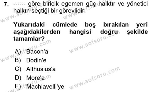 Modern Felsefe 1 Dersi 2023 - 2024 Yılı (Vize) Ara Sınavı 7. Soru