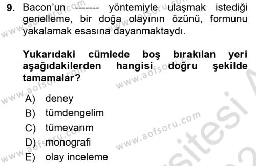 Modern Felsefe 1 Dersi 2023 - 2024 Yılı (Vize) Ara Sınavı 9. Soru