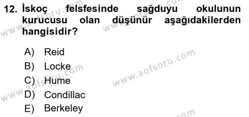 Modern Felsefe 1 Dersi 2023 - 2024 Yılı (Final) Dönem Sonu Sınavı 12. Soru