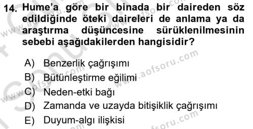 Modern Felsefe 1 Dersi 2023 - 2024 Yılı (Final) Dönem Sonu Sınavı 14. Soru