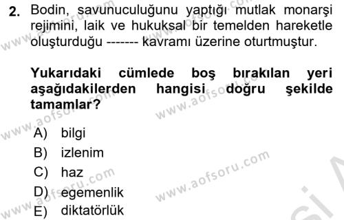 Modern Felsefe 1 Dersi 2023 - 2024 Yılı (Final) Dönem Sonu Sınavı 2. Soru