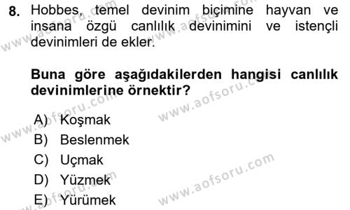 Modern Felsefe 1 Dersi 2023 - 2024 Yılı (Final) Dönem Sonu Sınavı 8. Soru