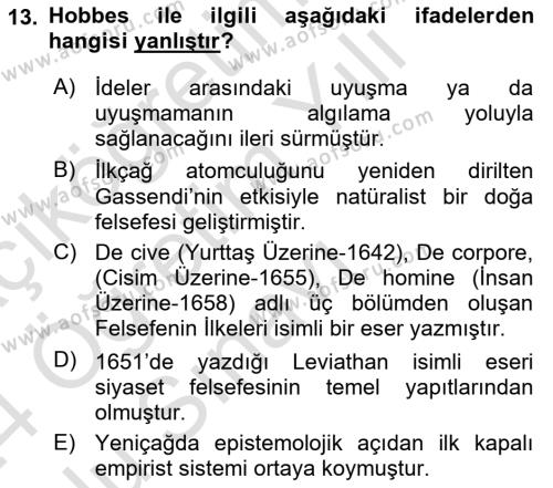 Modern Felsefe 1 Dersi 2023 - 2024 Yılı Yaz Okulu Sınavı 13. Soru