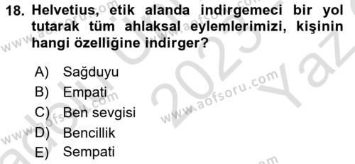 Modern Felsefe 1 Dersi 2023 - 2024 Yılı Yaz Okulu Sınavı 18. Soru